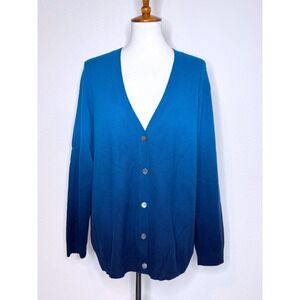 CHARTER CLUB Cashmere Cardigan XL V-neck Button Front Ombre Blue
